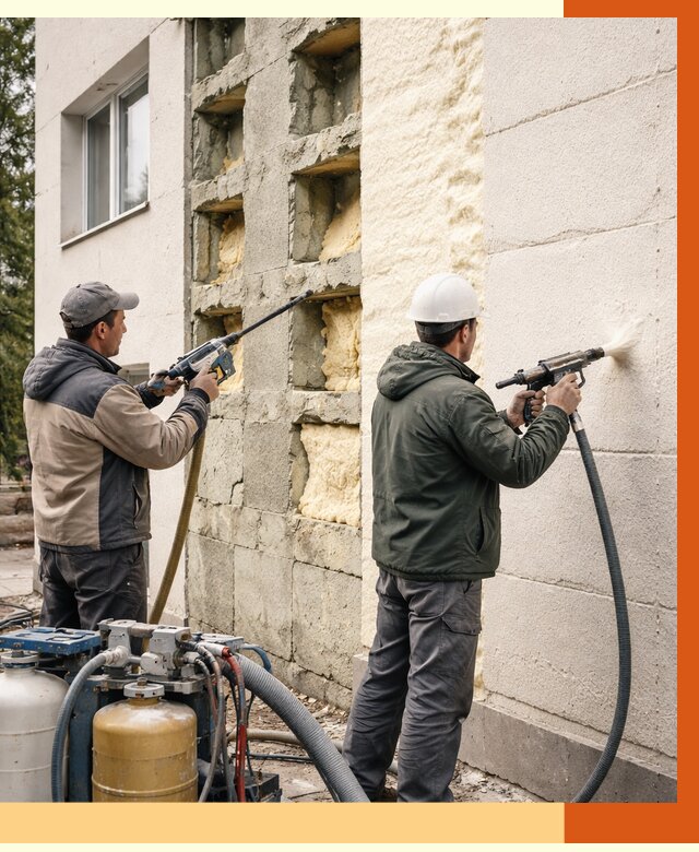 Заполнение пустот фасада в Алексеевке от 4556 руб. — утепление пустот облицовки | ТепломастерЛкв